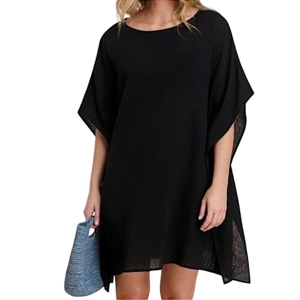 NWT Andie THE MAGDALENA KAFTAN Cotton Gauze Swim Cover Up BLACK Small / Medium - Picture 2 of 7